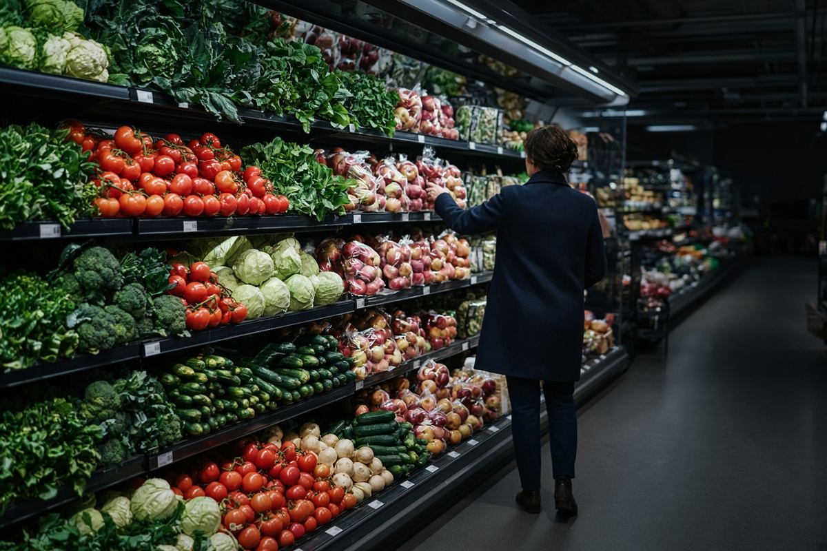 A British supermarket produce aisle
