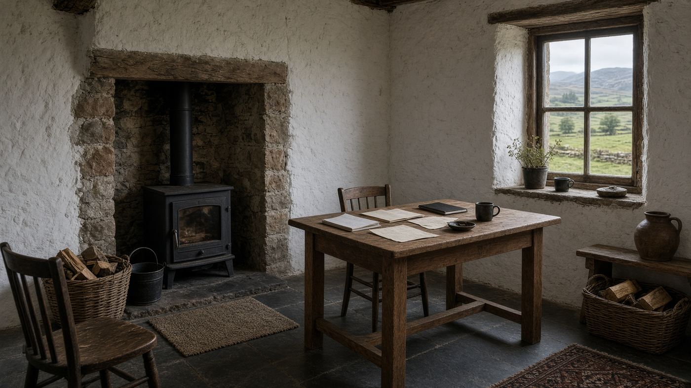 Interior of a small Scottish writing studio